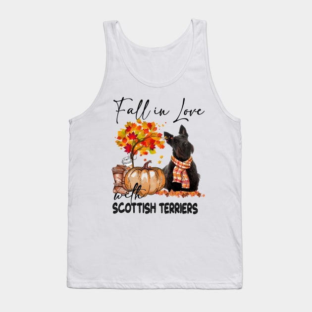 Fall In Love With Scottish Terriers Fall Pumpkin Thanksgiving Tank Top by Red and Black Floral